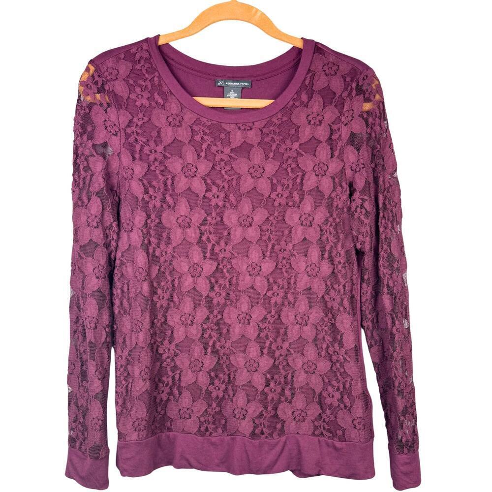 Adrianna Papell Top Womens Small Maroon Long Sleeve Round Neck Blouse AD1S300585